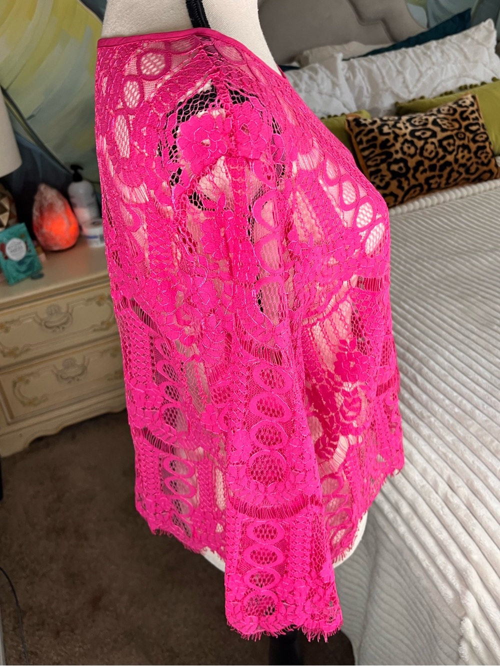 SHIEN Lace Overlay Women’s Crop Top Barbie Pink Size XL - Picture 5 of 11